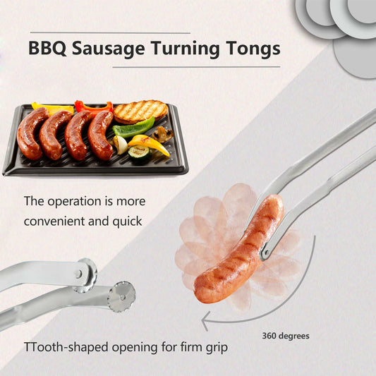 QKFU Stainless Steel BBQ Rotating Tongs for Meat and Vegetables 15 Inch
