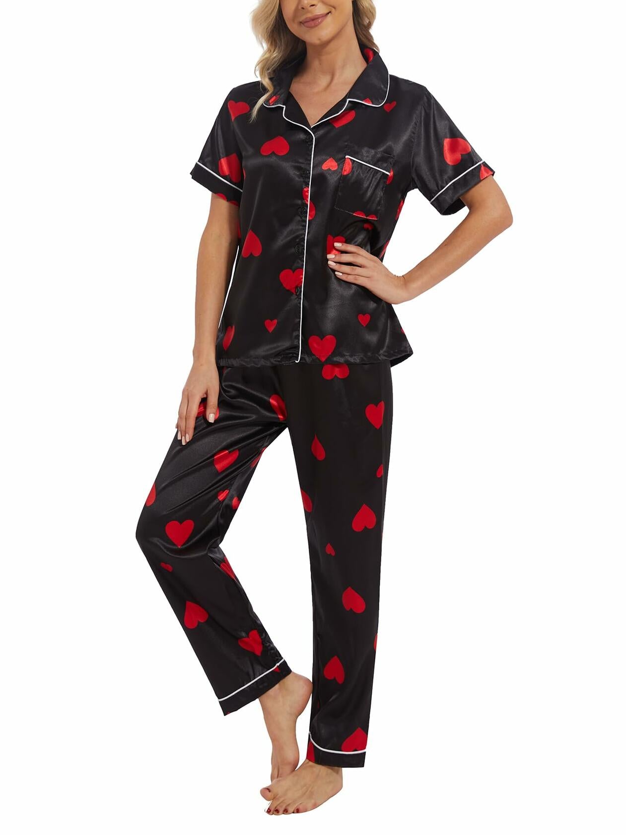 VENTELAN Women's Pajama Set Plus Size Super-Soft Short & Long Sleeve Pants SizeL