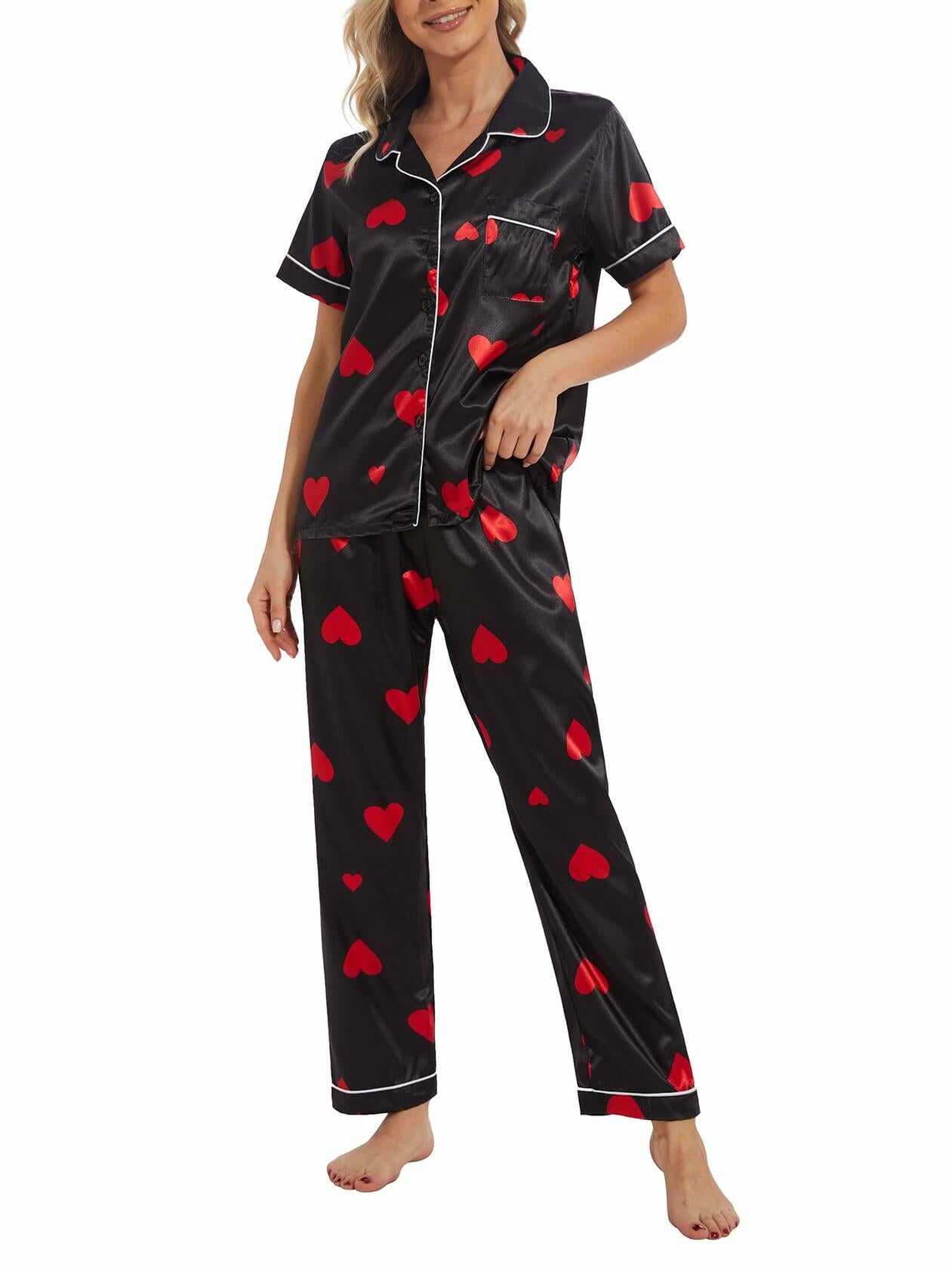 VENTELAN Women's Pajama Set Plus Size Super-Soft Short & Long Sleeve Pants SizeL