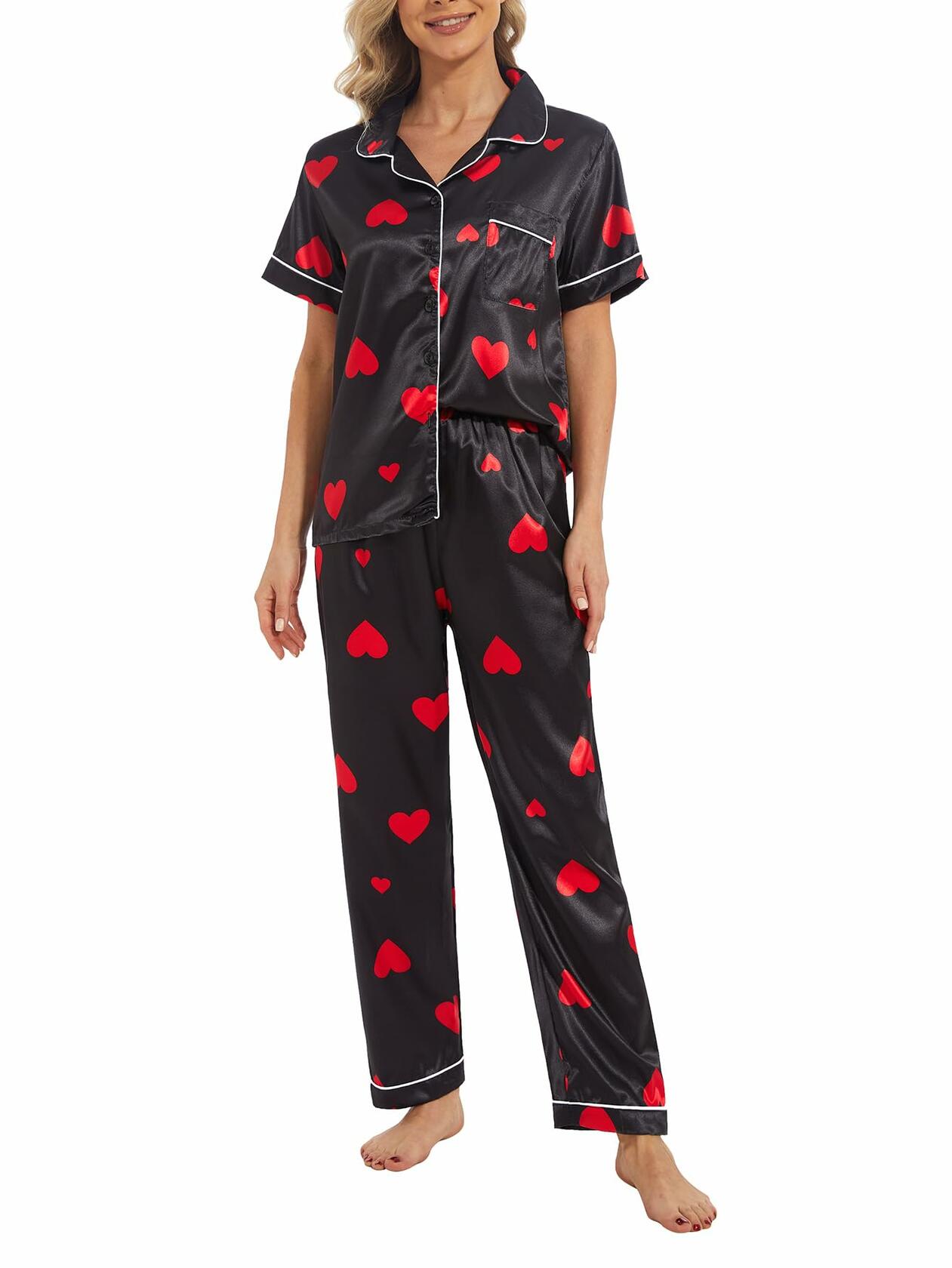 VENTELAN Women's Pajama Set Plus Size Super-Soft Short & Long Sleeve Pants SizeL