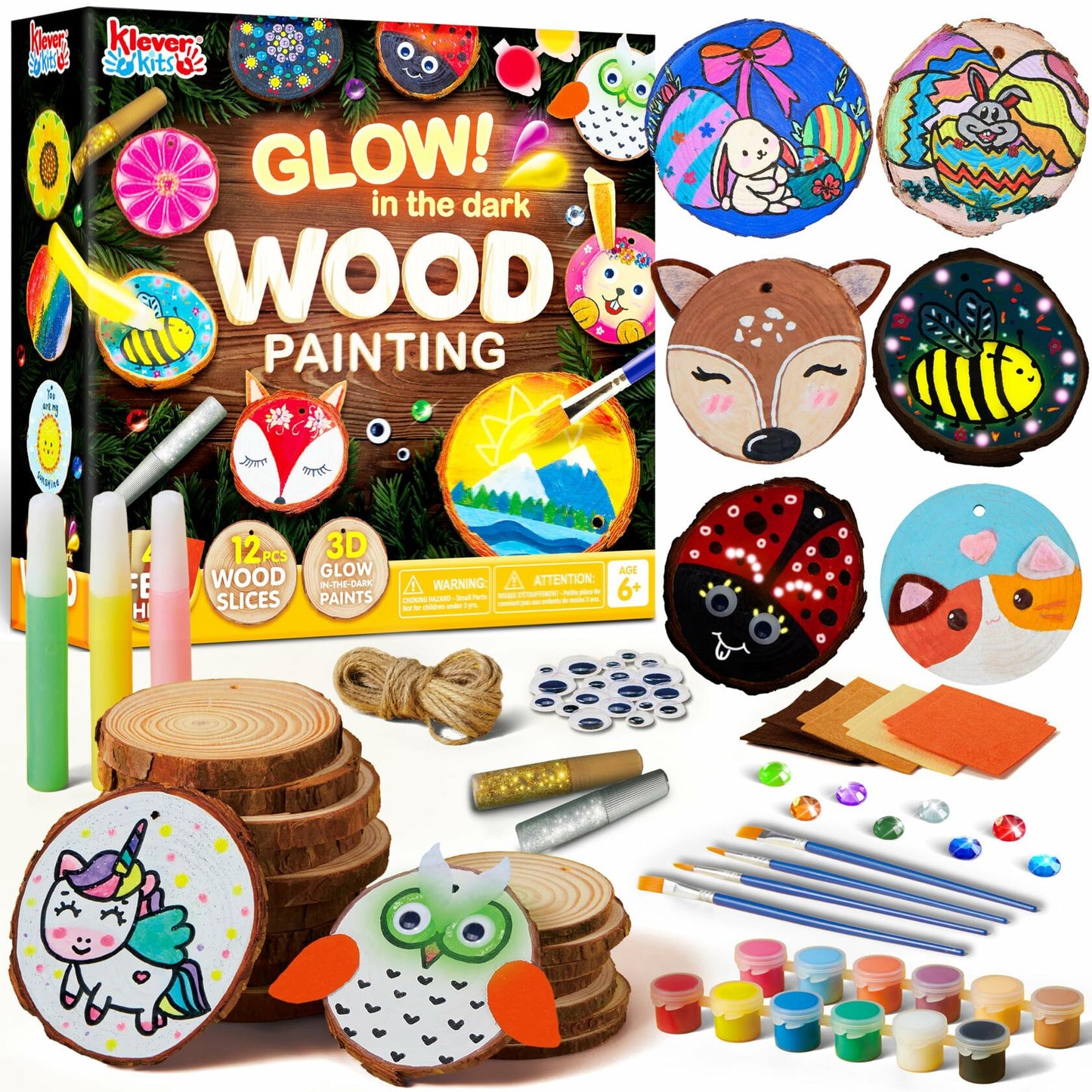[Like_new] Klever Kits Wooden Painting Craft Kit Glow in The Dark Wood Slices Kids