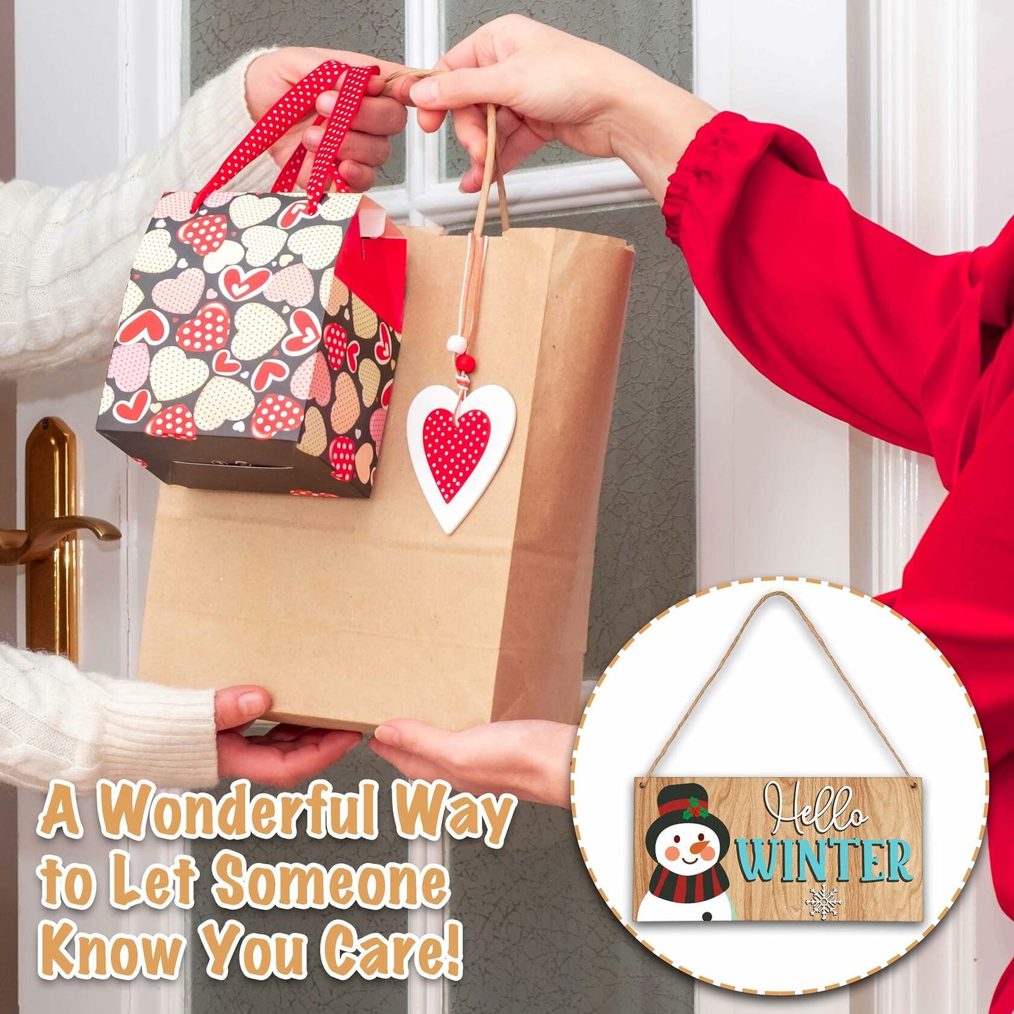 Snowman Winter Welcome Sign Front Door Decor Wooden Hanging Plaque A15