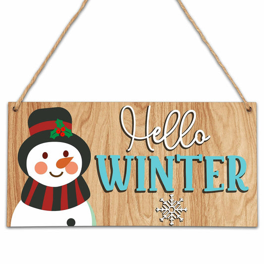 Snowman Winter Welcome Sign Front Door Decor Wooden Hanging Plaque A15