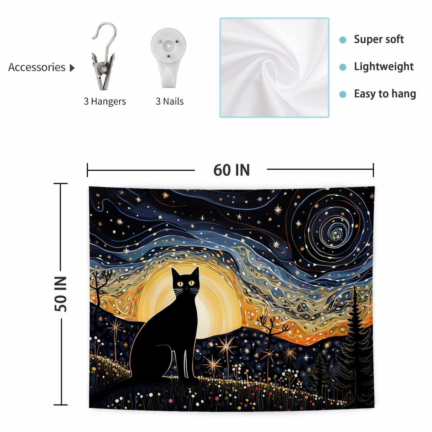LUVADIAN Elephant Nursery Tapestry Wall Hanging Blue 50x60 Inches
