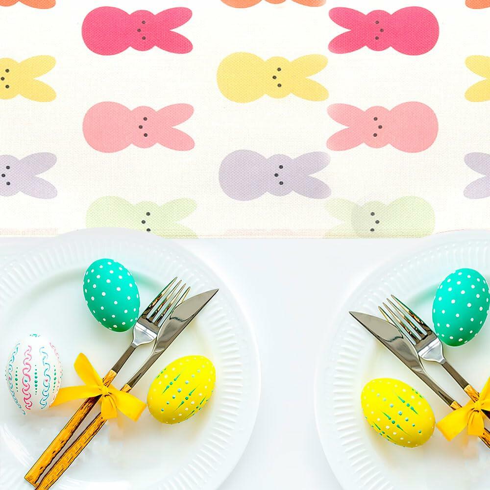 QIHOMPIB Easter Table Runner 13x72 Inch Colorful Rabbits Spring Summer