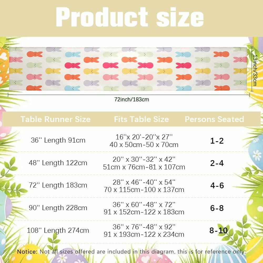 QIHOMPIB Easter Table Runner 13x72 Inch Colorful Rabbits Spring Summer
