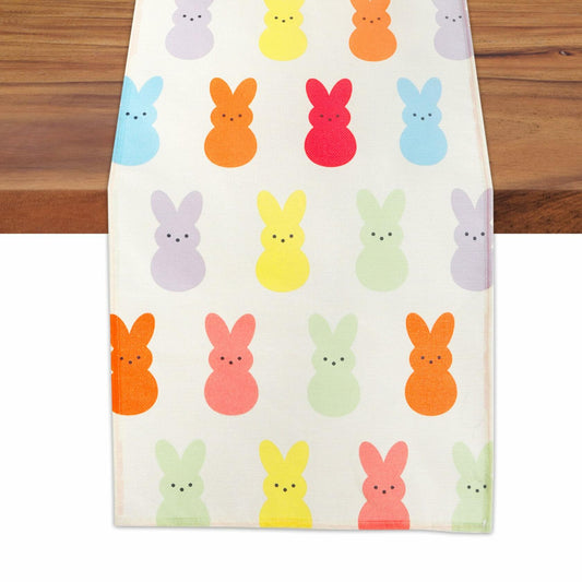 QIHOMPIB Easter Table Runner 13x72 Inch Colorful Rabbits Spring Summer