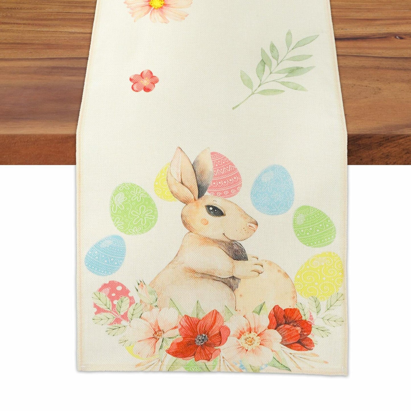 QIHOMPIB Easter Table Runner 13x72 Inch Pastel Rabbit Eggs Polyester
