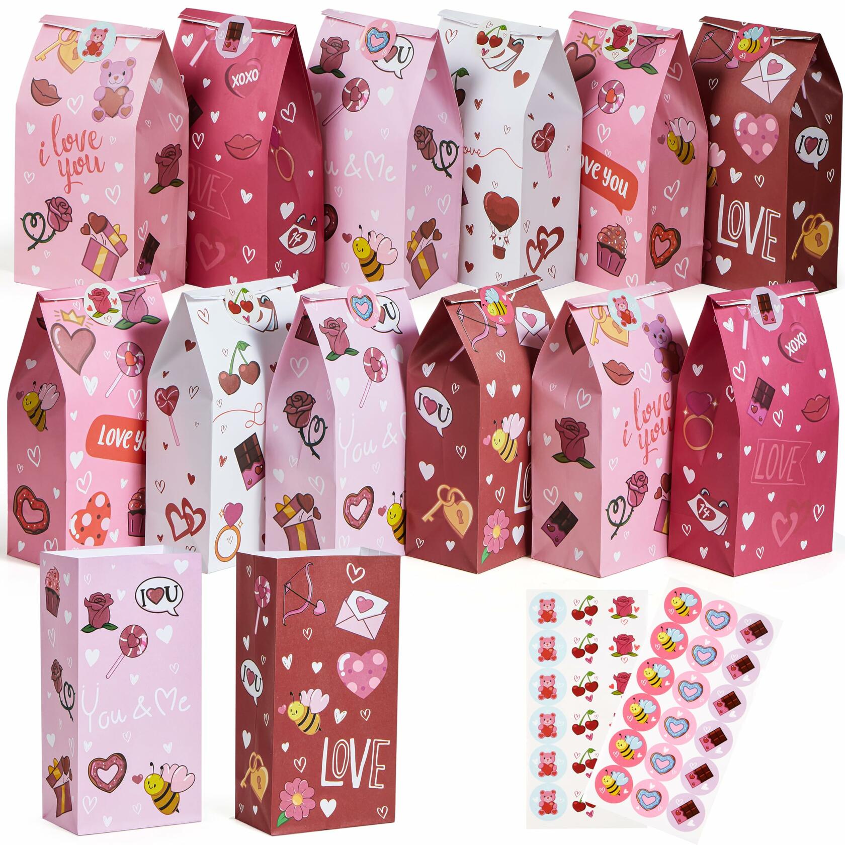 JOYIN Valentines Day Paper Gift Bags 5x9.4 inch 36 Pcs Party Favors