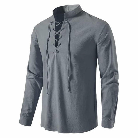 Heyigrow Mens Pirate Long Sleeve Shirt Viking Cosplay Renaissance Top, XL