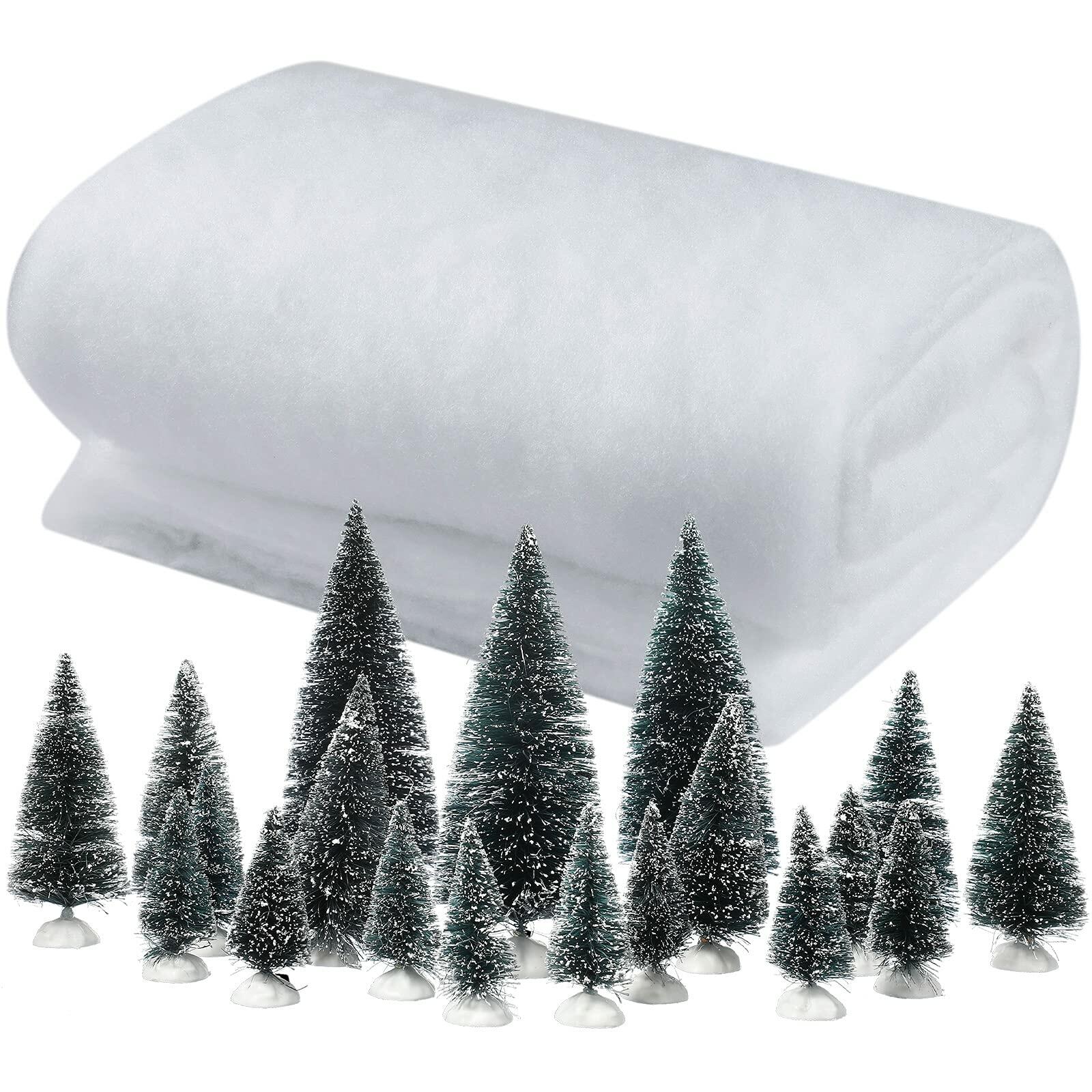 Christmas Snow Blanket Roll 40x60in with 19 Mini Sisal Trees White Thick Snow