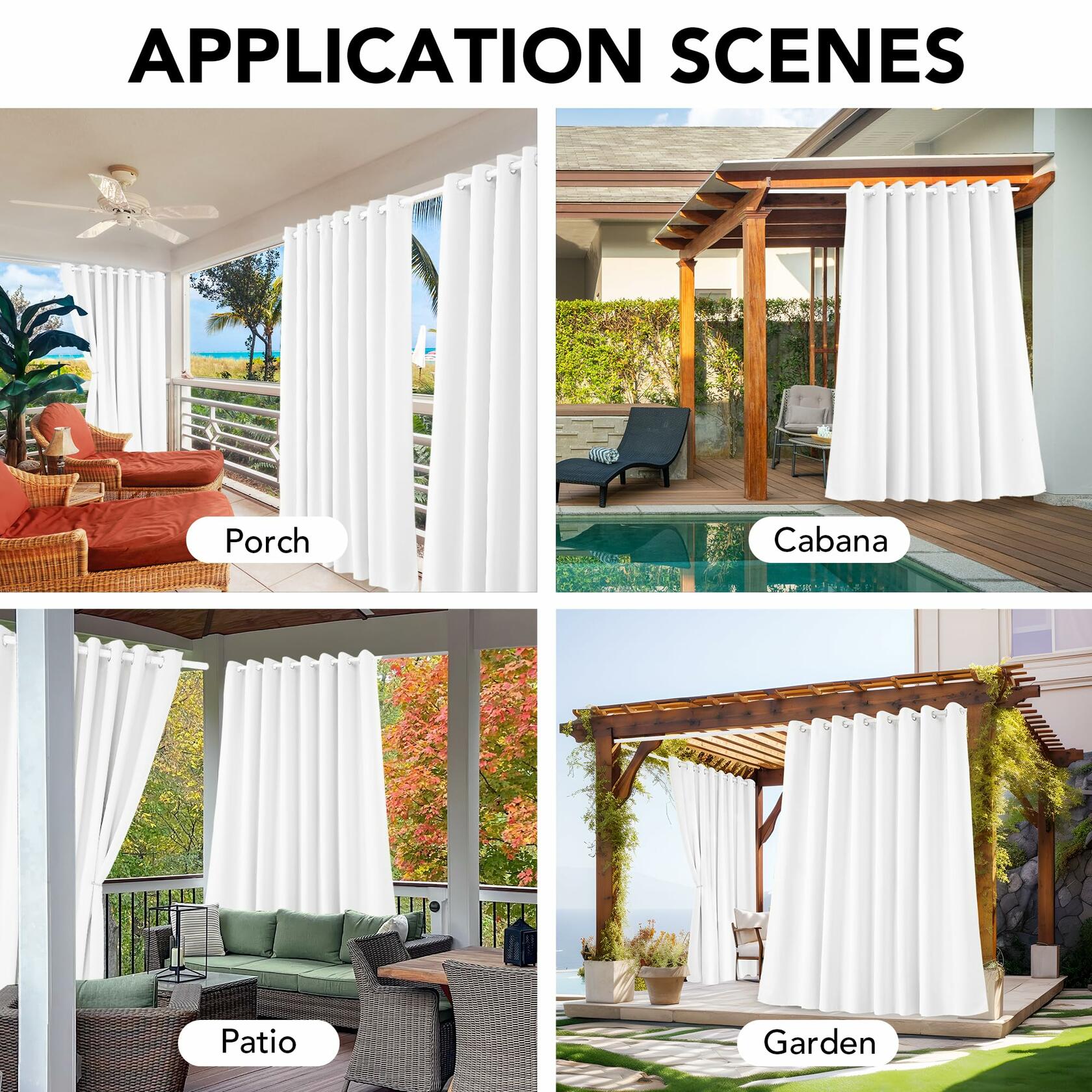 Deconovo Solid Grommet Waterproof Outdoor Curtains Patio 105x96 Green