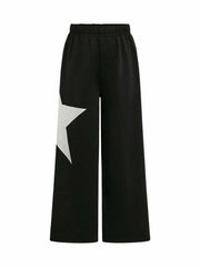 RoseSeek Girl's Wide Leg Star Print Sweatpants High Waist Black Size 12Y