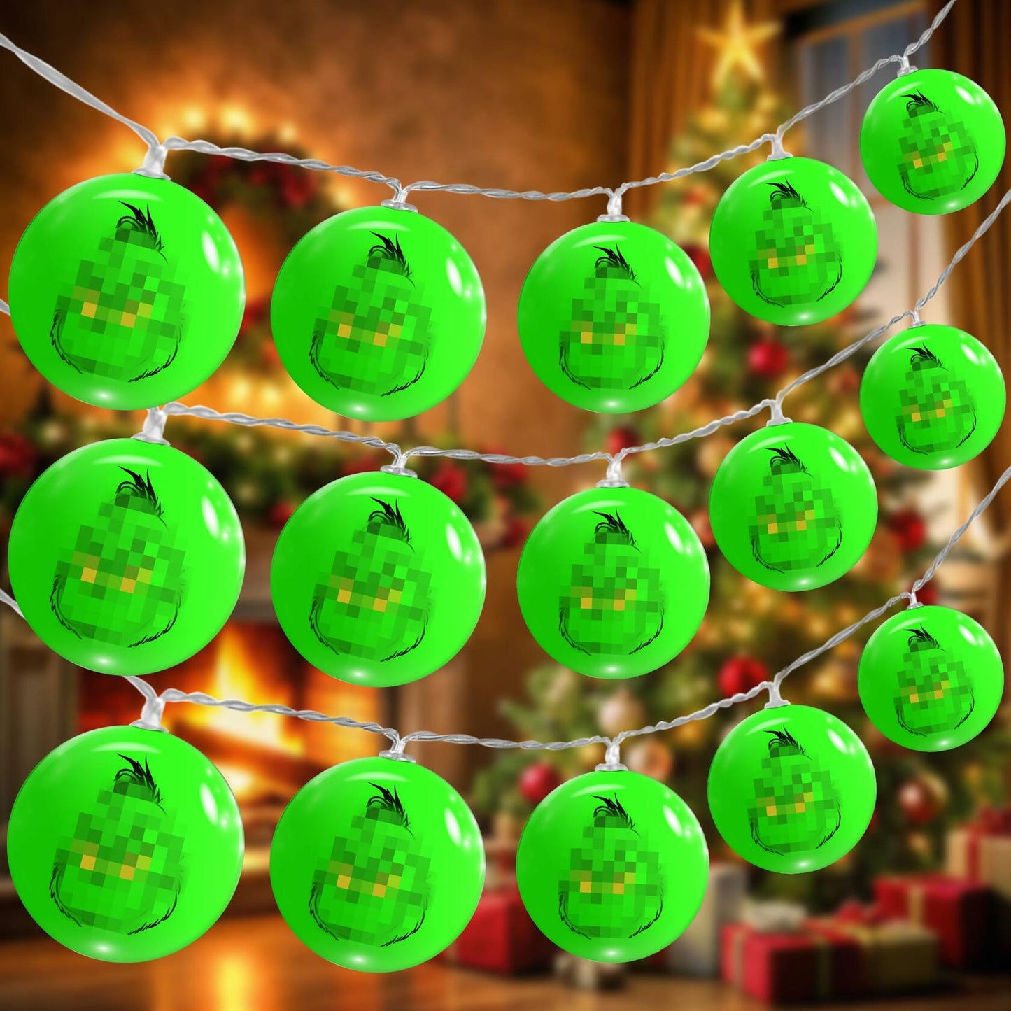 BESTVIVE Battery Operated Round Green Christmas String Lights Indoor Outdoor