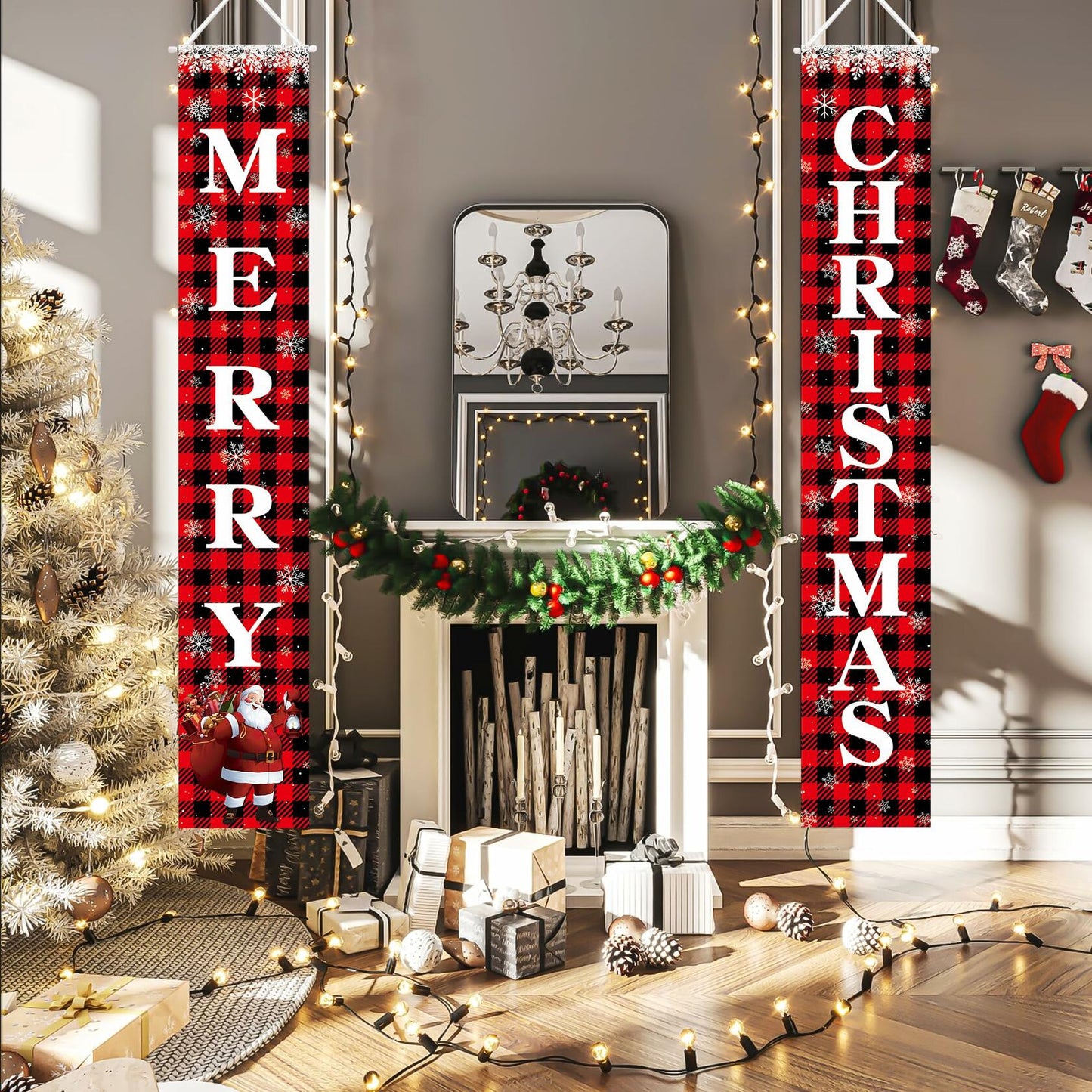 Leuceiy Christmas Banner Santa Snow Outdoor Yard Porch Sign Decoration