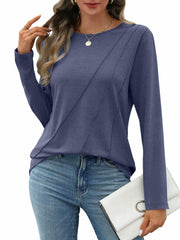 EasyGala Womens Pleated Long Sleeve Casual Top Navy Size M