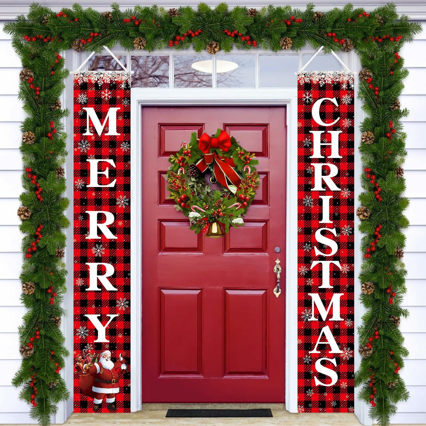 Leuceiy Christmas Banner Santa Snow Outdoor Yard Porch Sign Decoration