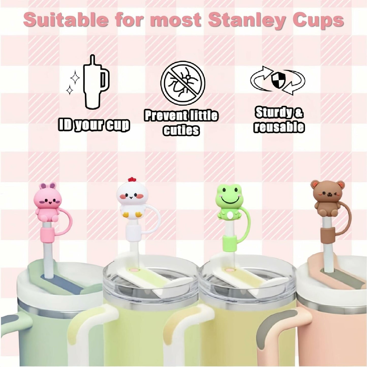 IN Chenthy 8 Pcs Silicone Animal Straw Topper for Stanley 30&40 Oz Tumbler