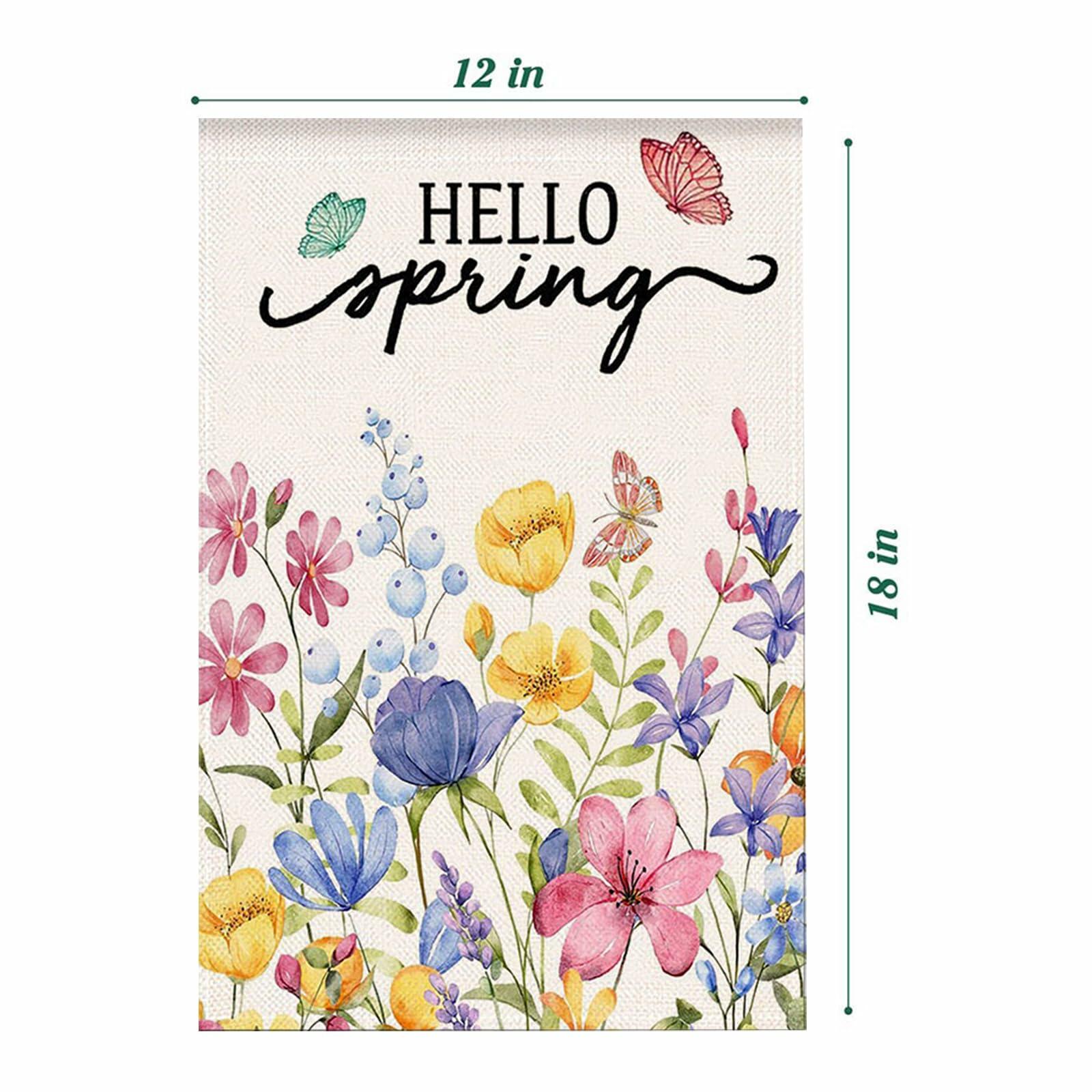 ZRTR Hello Spring Garden Flag 12x18 Inch Double Sided Burlap Floral
