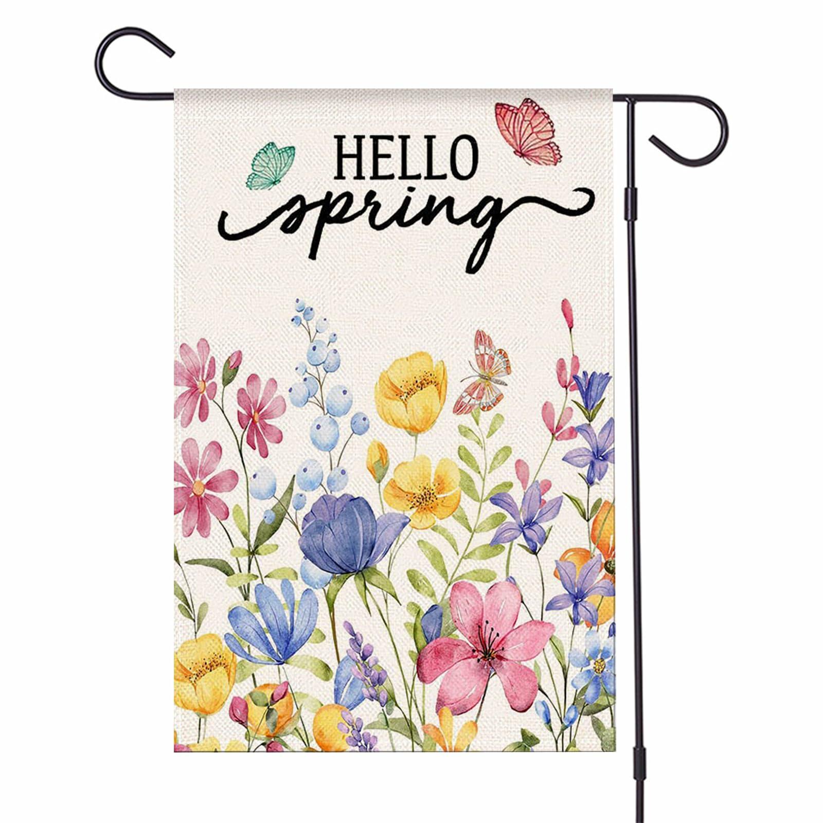 ZRTR Hello Spring Garden Flag 12x18 Inch Double Sided Burlap Floral