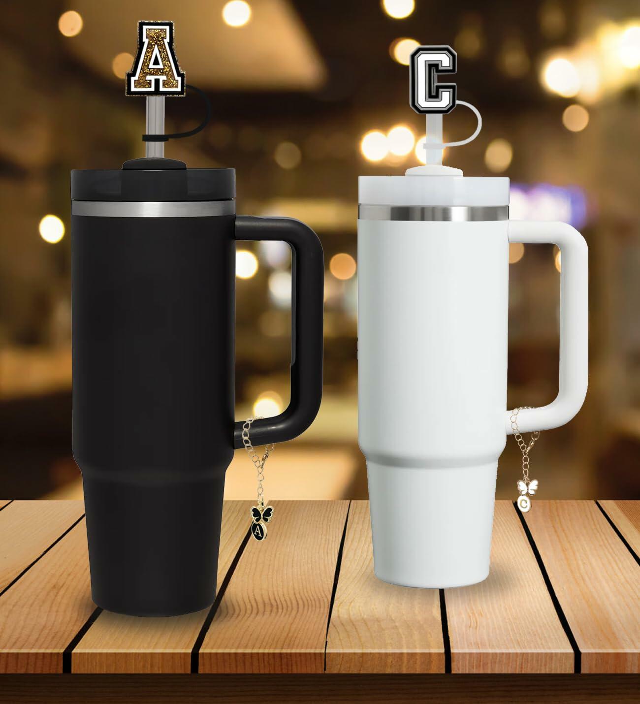 Nuozme Straw Cover Caps 6pcs w/ Initial Butterfly Charms for Stanley 30/40oz