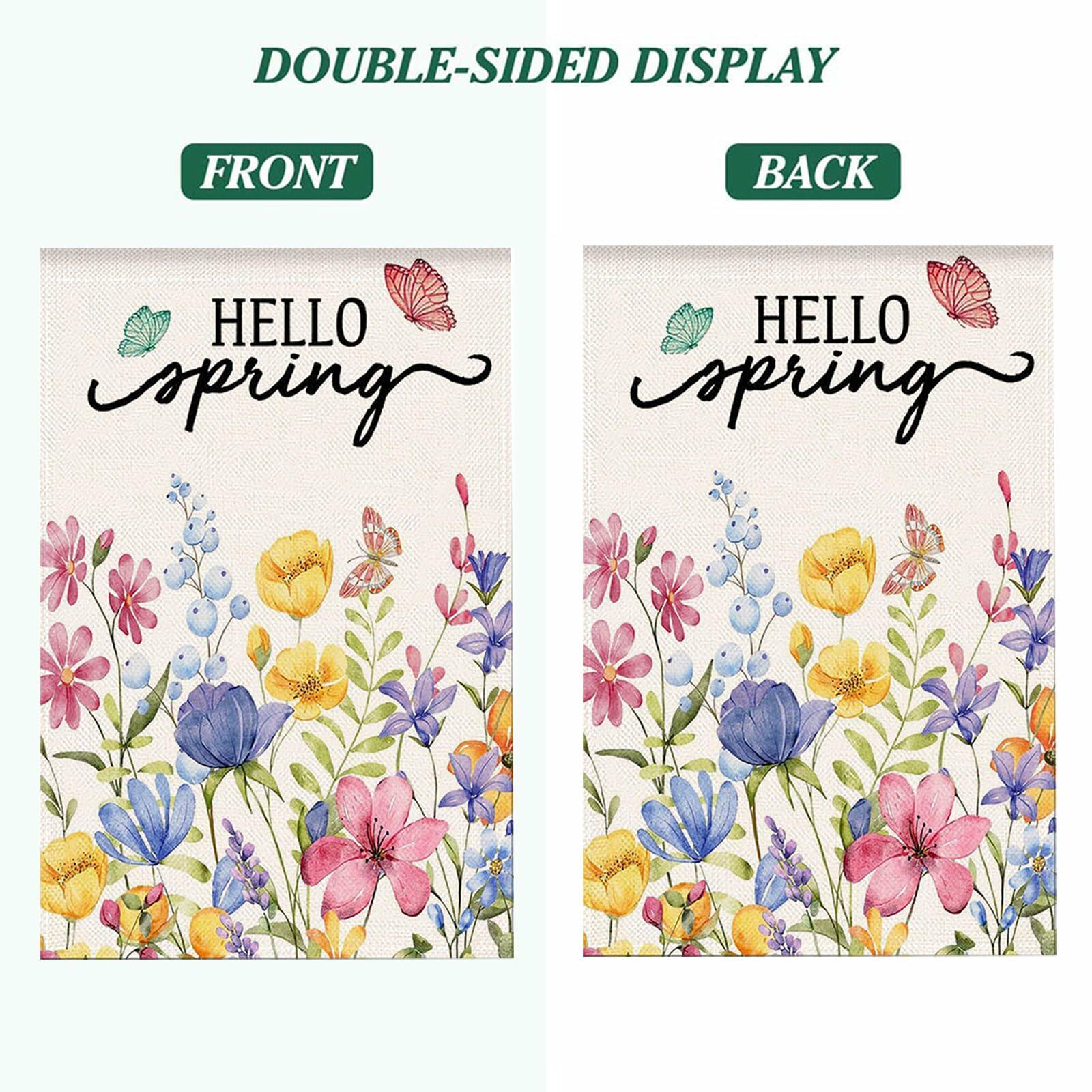 ZRTR Hello Spring Garden Flag 12x18 Inch Double Sided Burlap Floral