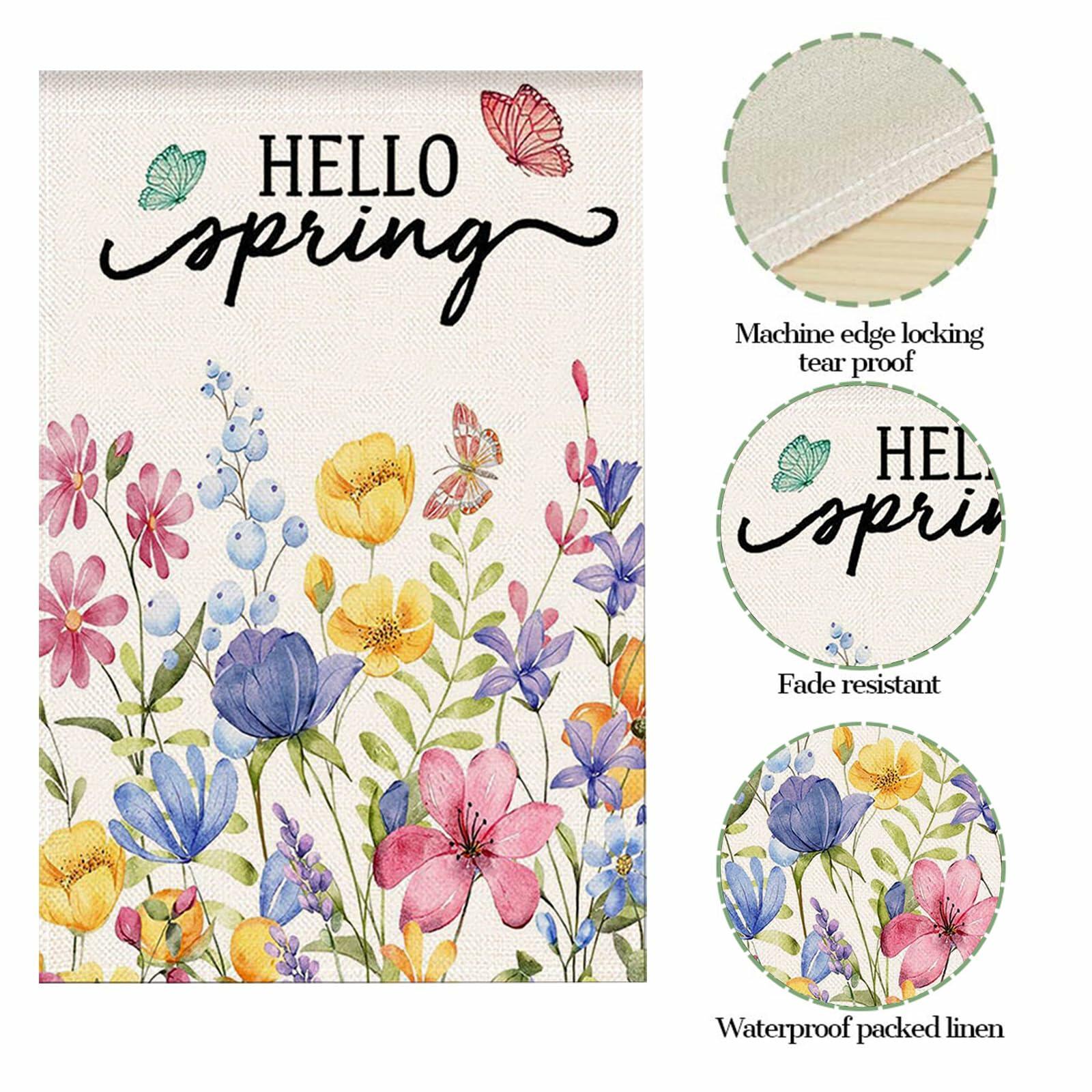 ZRTR Hello Spring Garden Flag 12x18 Inch Double Sided Burlap Floral