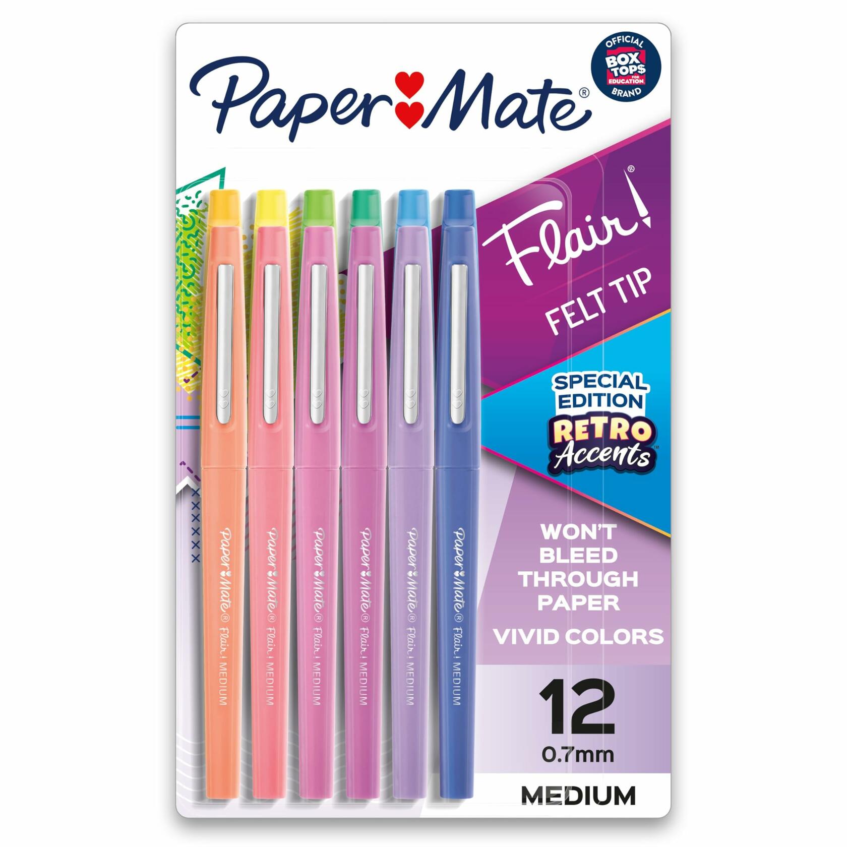Paper Mate Flair Felt Tip Pens Medium 0.7mm Assorted Retro 12 Count