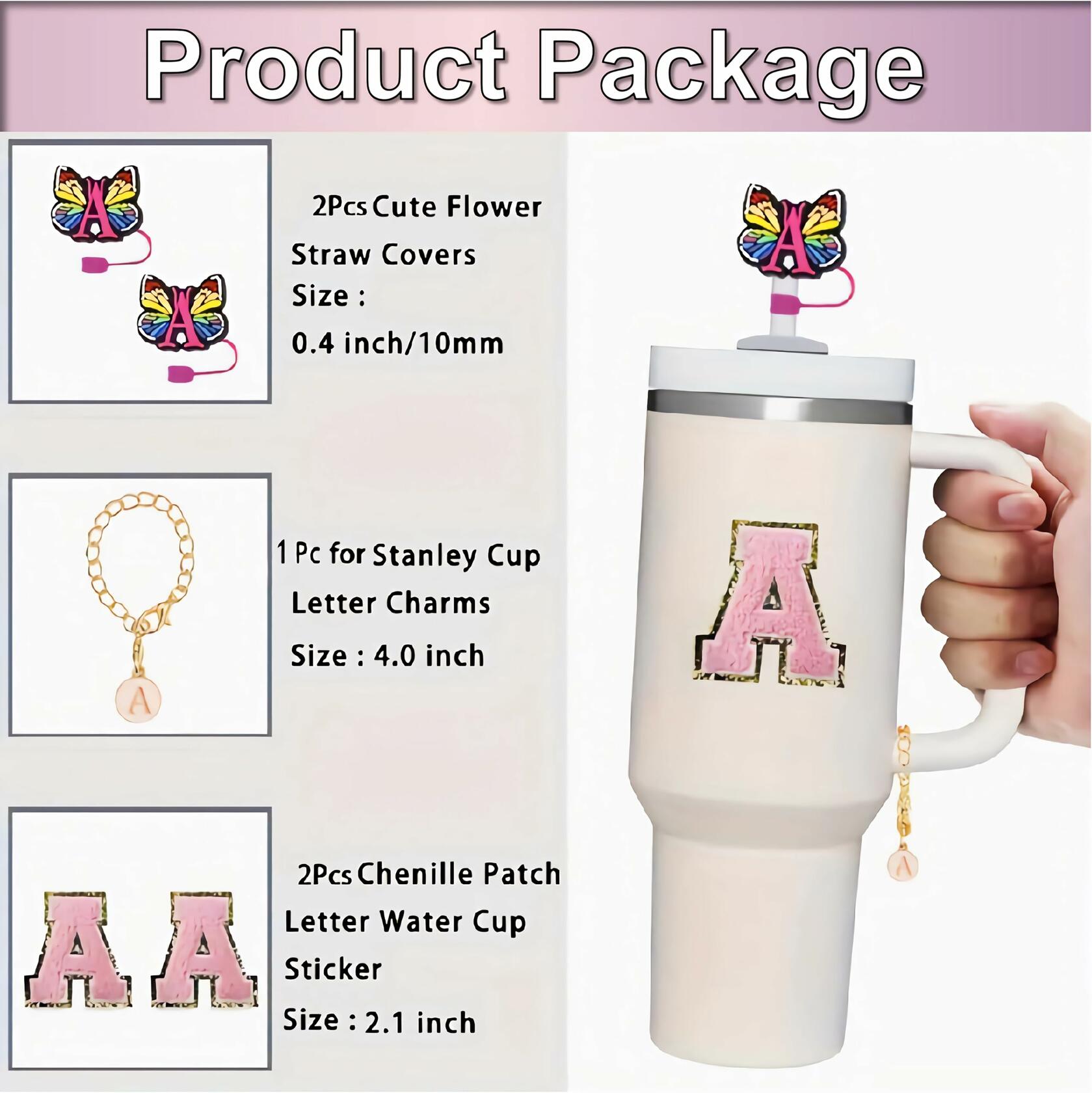 Stanley Straw Covers Chenthy 2pcs Topper 1pc Alphabet Charm 2pcs Stickers L