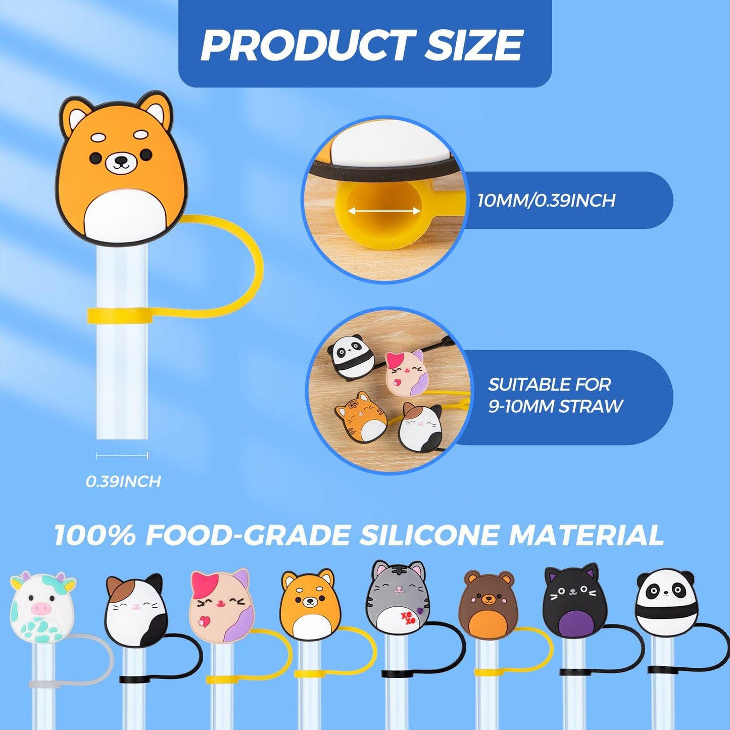 JSMIECO 10Pcs 9-10mm Waterproof Straw Covers for Stanley 30/40oz Cups