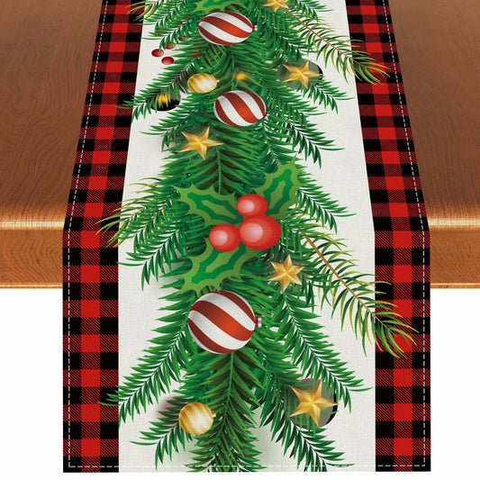 Rvsticty Linen Green Christmas Table Runner 13x36" Winter Xmas Decor