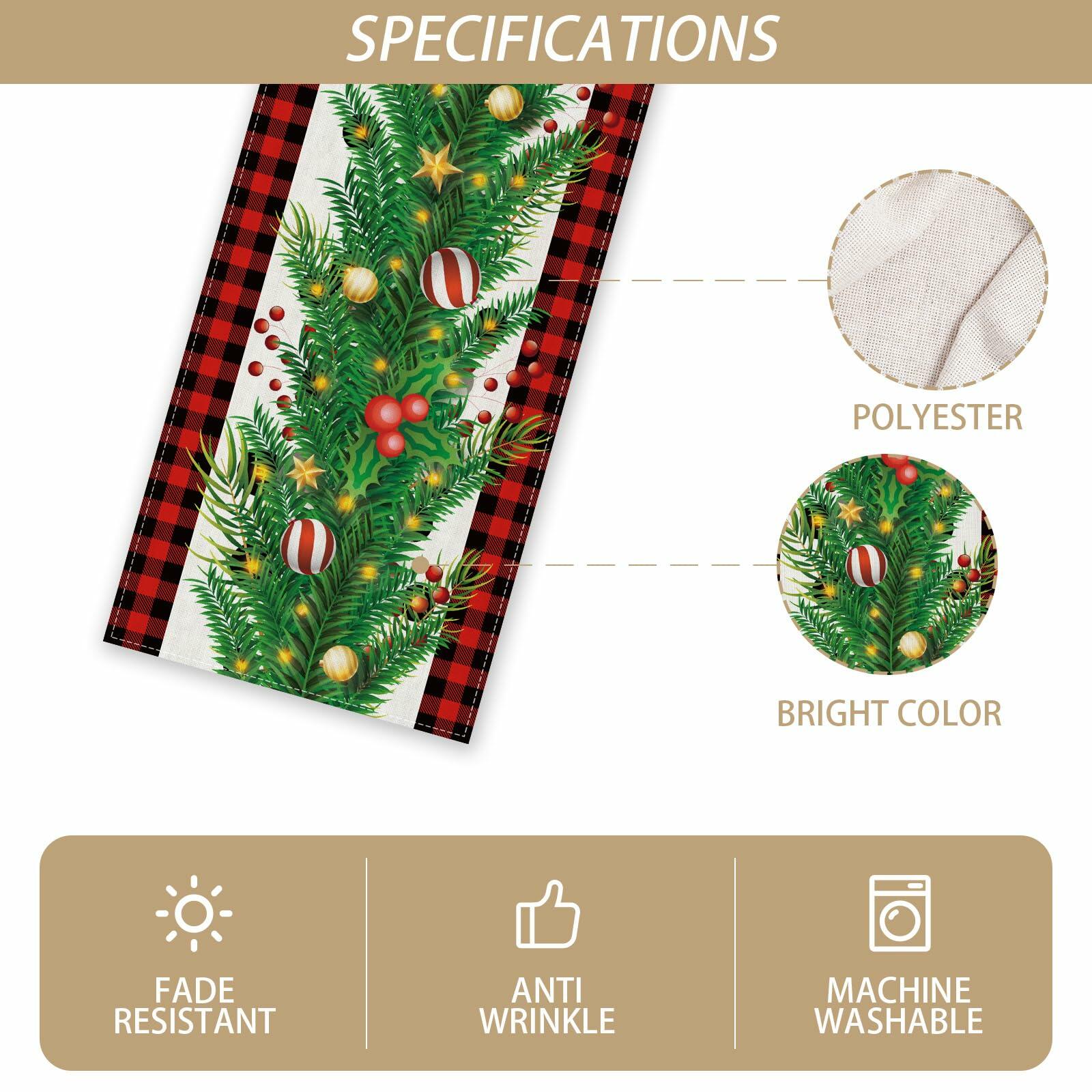Rvsticty Linen Green Christmas Table Runner 13x36" Winter Xmas Decor