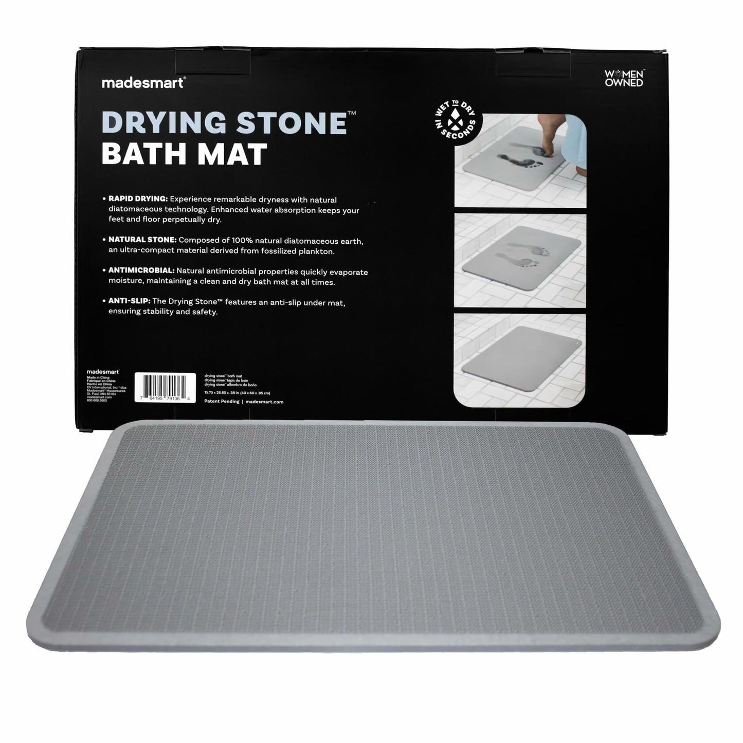 [Like_new] Madesmart Drying Stone Bath Mat, Grade A Diatomite, Slip-Resistant, White