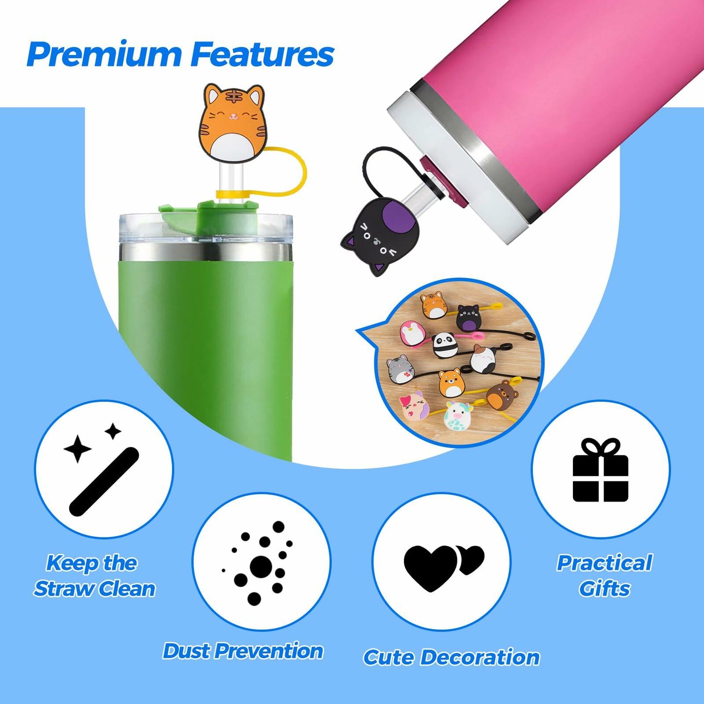 JSMIECO 10Pcs 9-10mm Waterproof Straw Covers for Stanley 30/40oz Cups