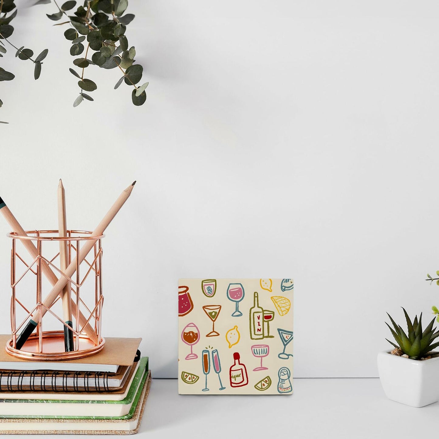 OFlich Wine Bar Wooden Box Sign 5x5 Inches Wine Decor Home Bar Kitchen