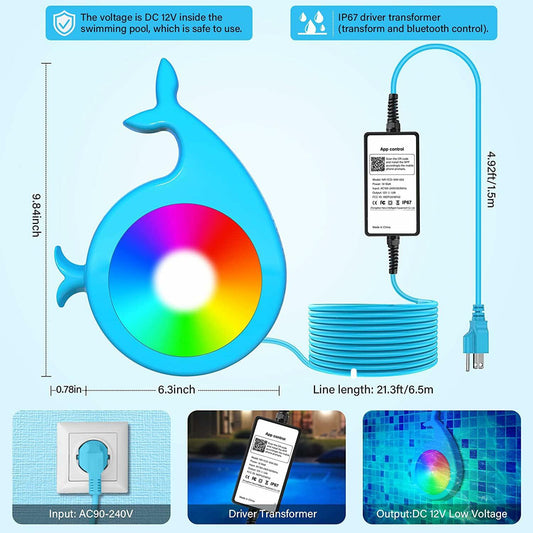 Lanpanzi RGB LED Pool Lights APP Control IP68 Waterproof 25ft Wirecord 1000lm