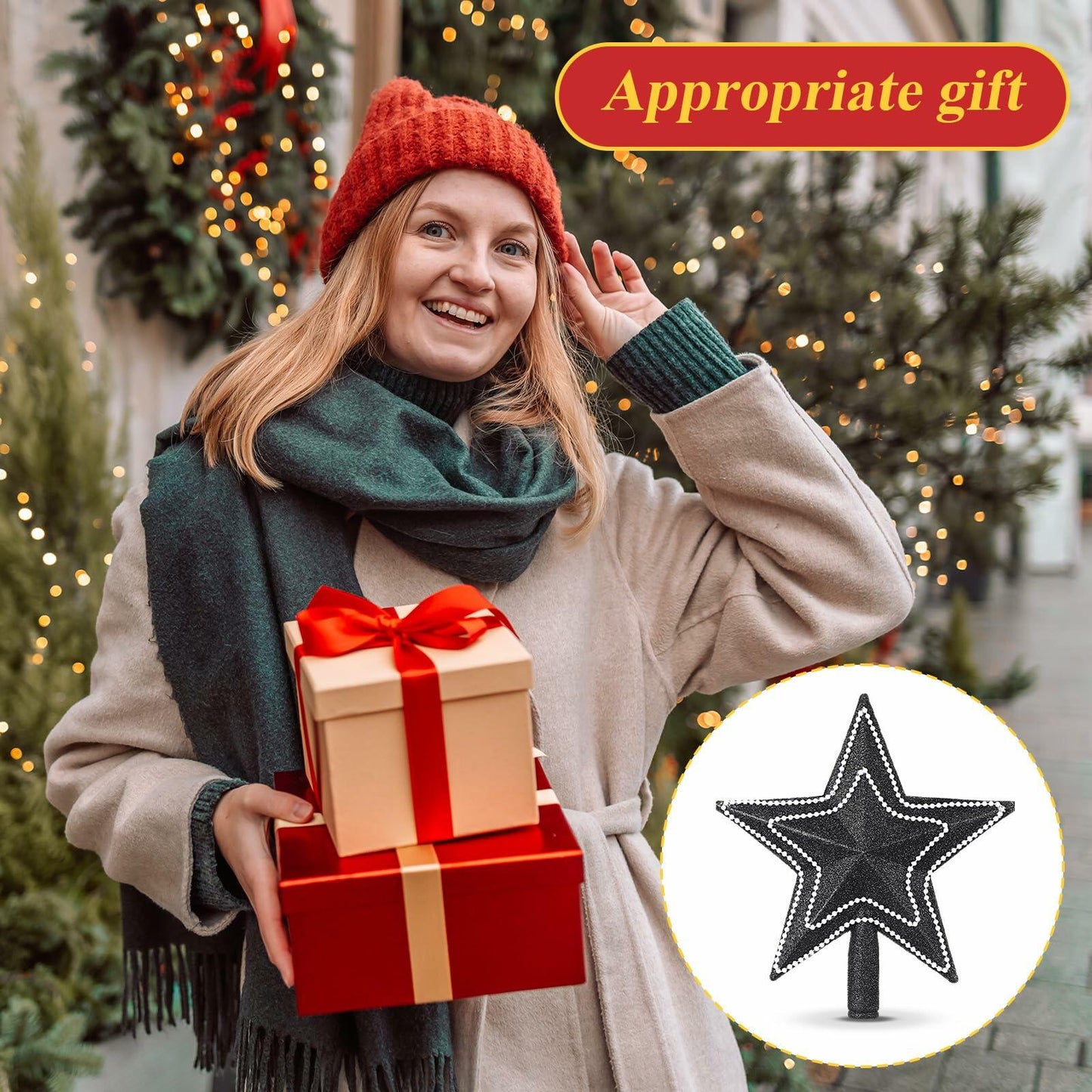 [Like_new] Hollowfly Mini Star Christmas Tree Topper Pearl Black 8 Inch