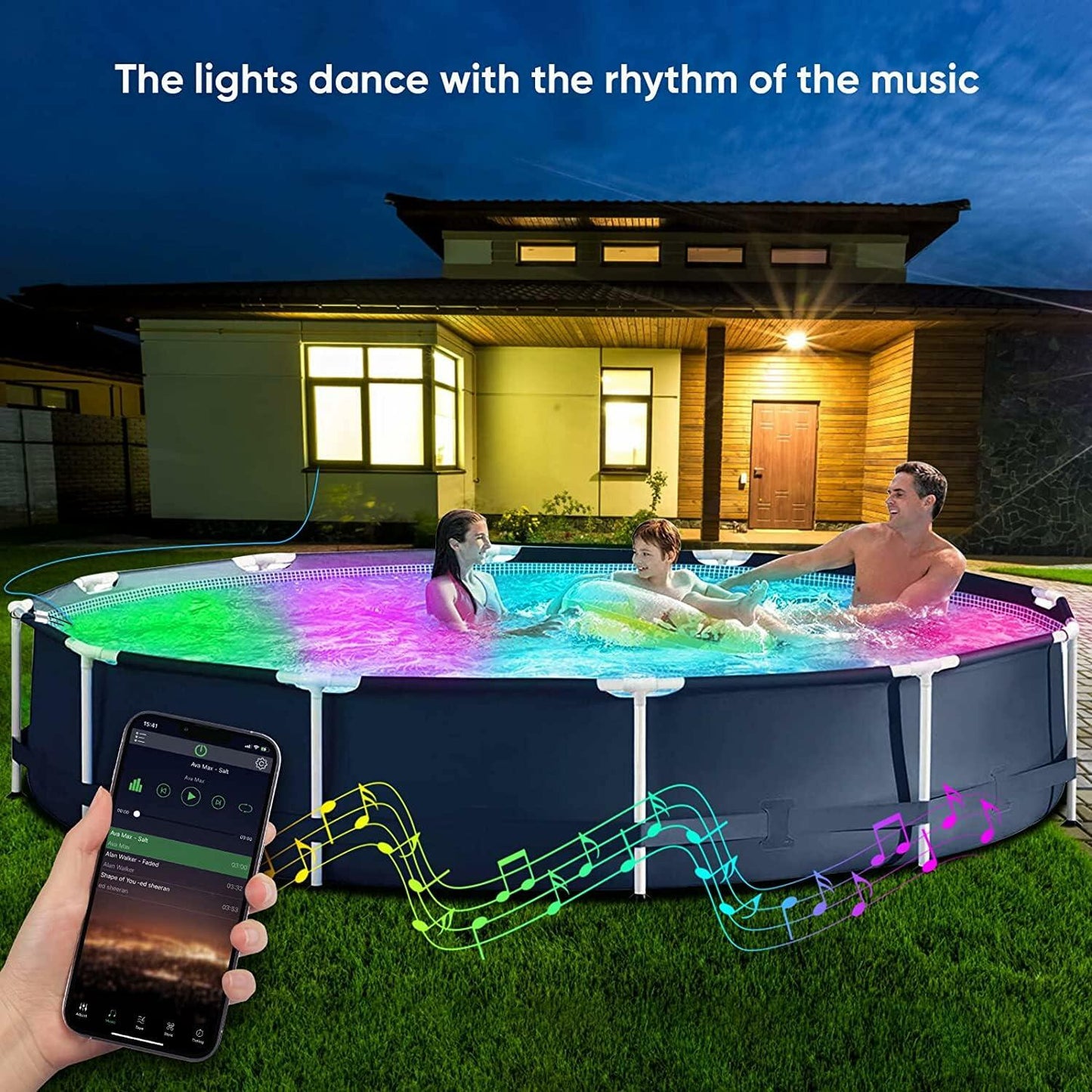 Lanpanzi RGB LED Pool Lights APP Control IP68 Waterproof 25ft Wirecord 1000lm