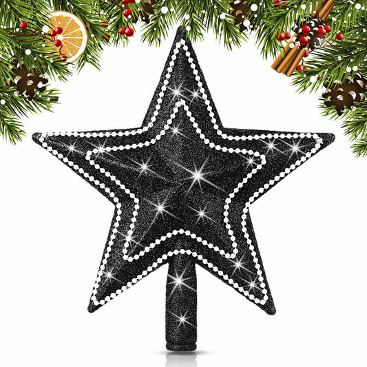 [Like_new] Hollowfly Mini Star Christmas Tree Topper Pearl Black 8 Inch