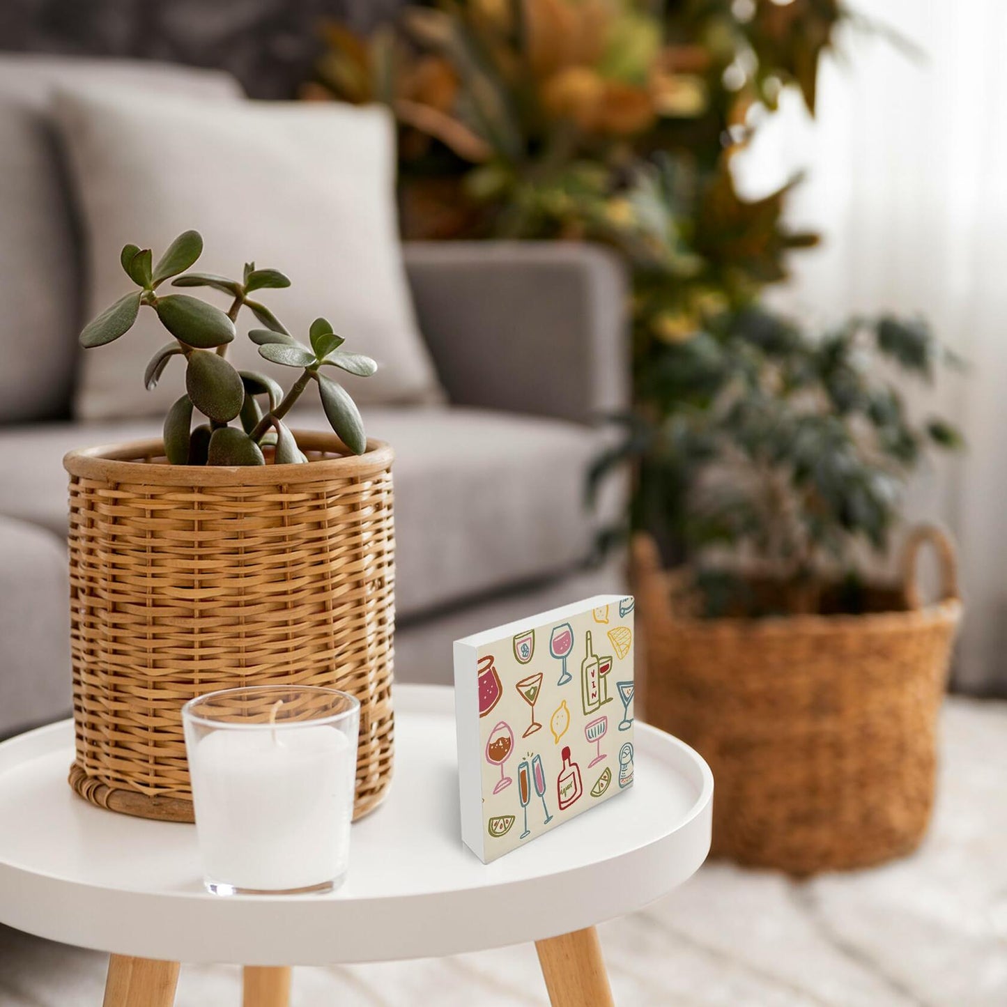 OFlich Wine Bar Wooden Box Sign 5x5 Inches Wine Decor Home Bar Kitchen