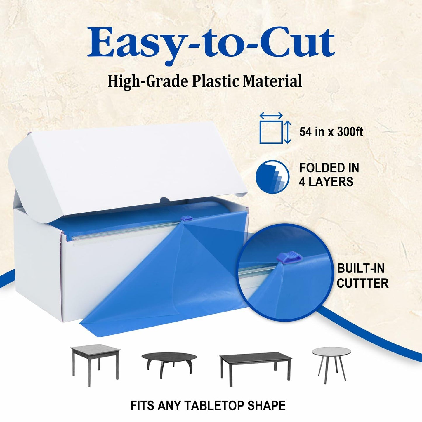 WDF Disposable Plastic Tablecloth Roll 54in x 300ft Blue with Slide Cutter