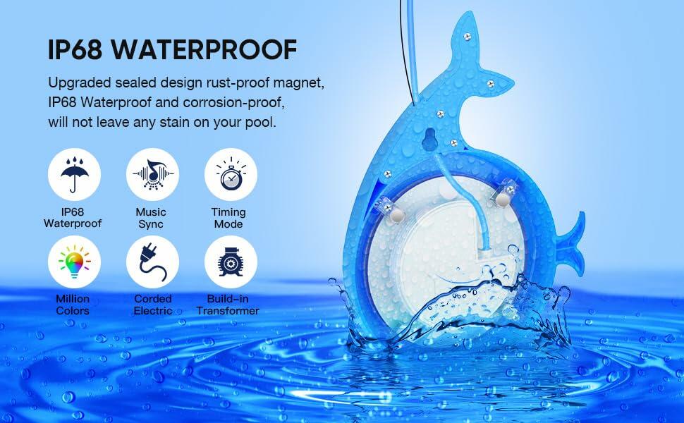 Lanpanzi RGB LED Pool Lights APP Control IP68 Waterproof 25ft Wirecord 1000lm