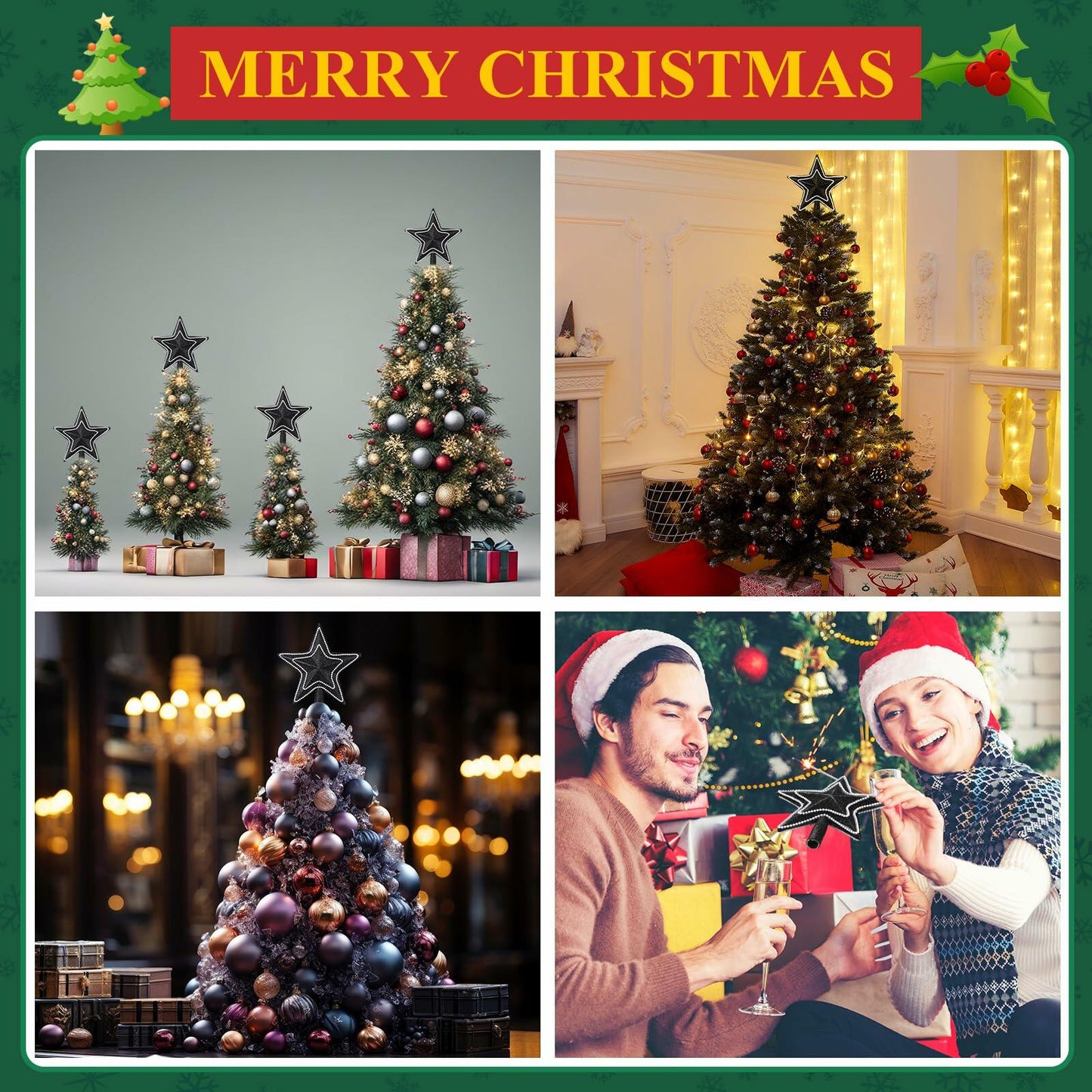 [Like_new] Hollowfly Mini Star Christmas Tree Topper Pearl Black 8 Inch