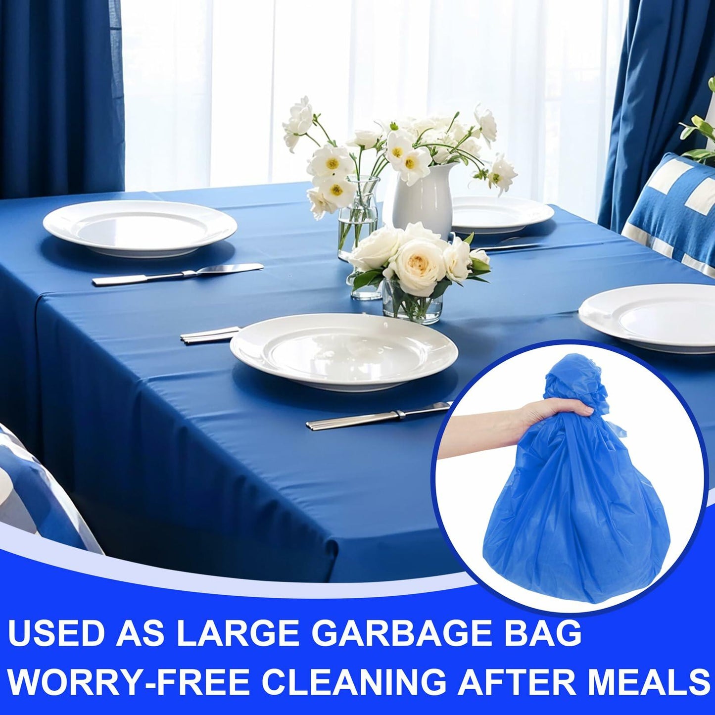 WDF Disposable Plastic Tablecloth Roll 54in x 300ft Blue with Slide Cutter