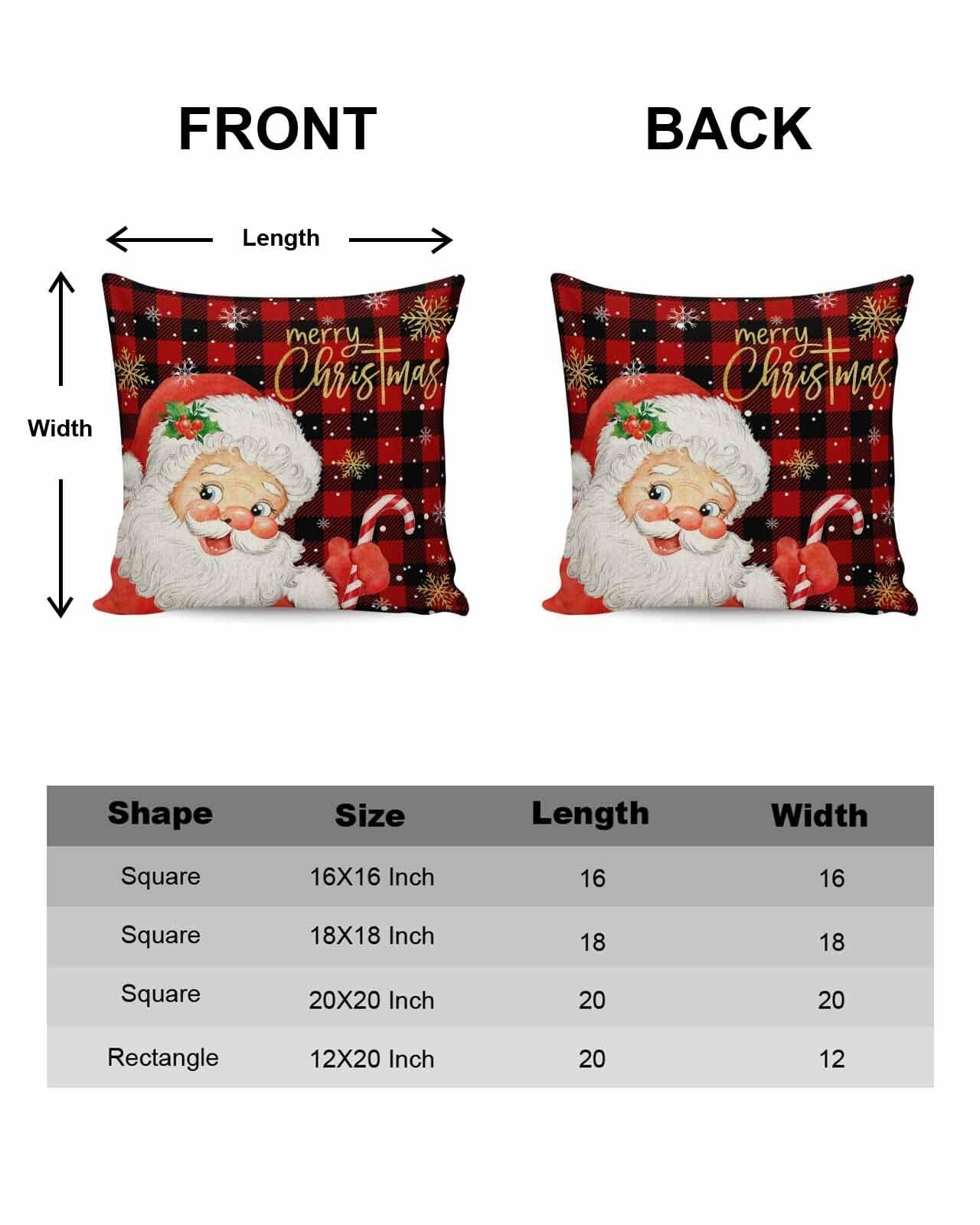 Christmas Santa Claus Pillow Covers 18x18 Set of 2 Red Black Buffalo Plaid