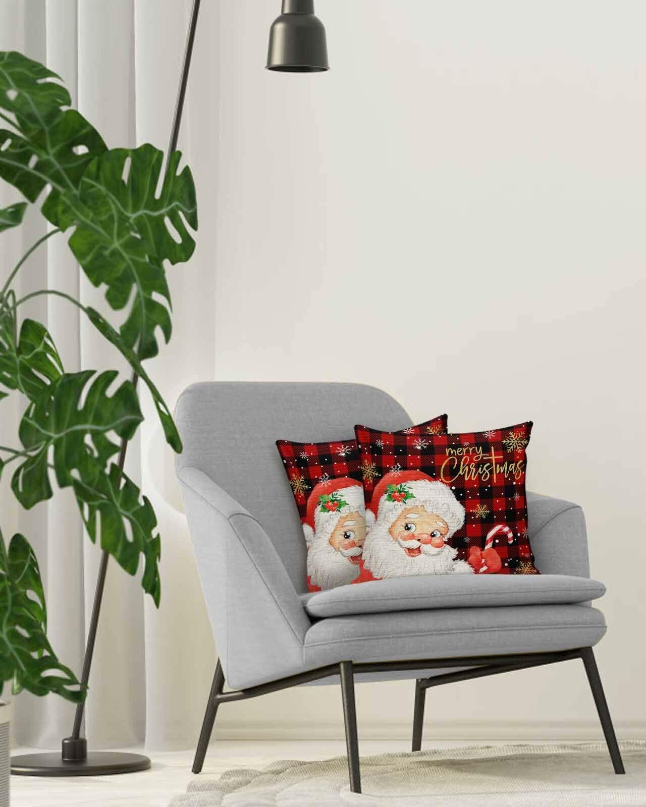Christmas Santa Claus Pillow Covers 18x18 Set of 2 Red Black Buffalo Plaid