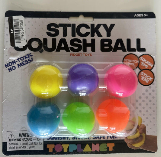 Toy Planet Fidget Stem Sticky Squash Balls Multi-Color Rubber Washable