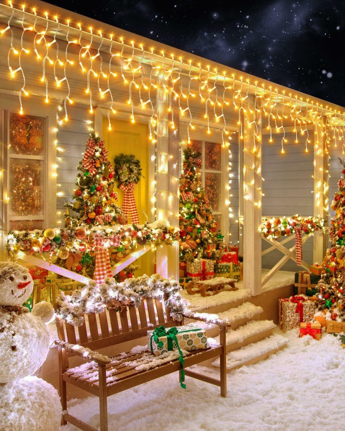 JIXXULVU 2 Pack 53FT 486 LED Outdoor Waterproof Timer Warm White