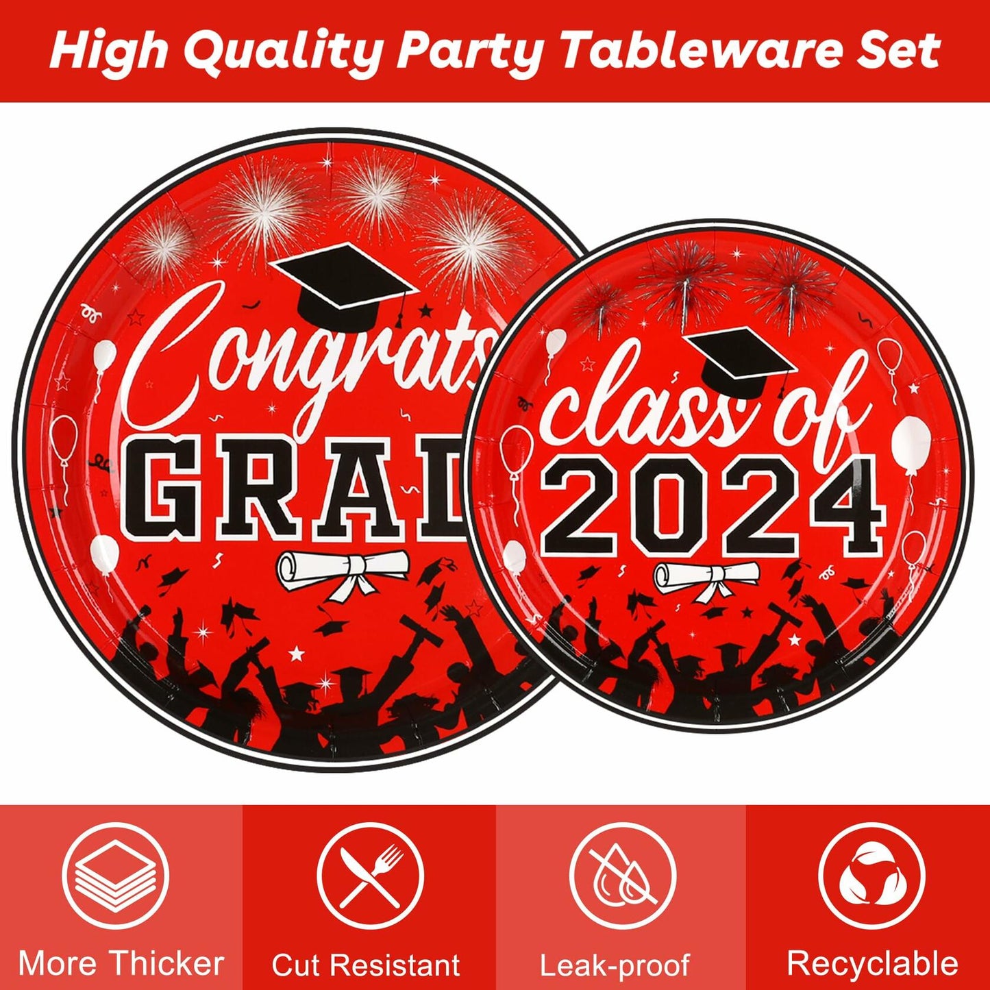 LELEMON Graduation Party Supplies Red Tableware Set Serves 25 Disposable