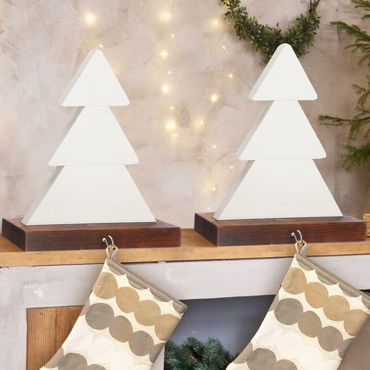 [Like_new] Beeveer Christmas Tree Stocking Holder White Wooden Mantle Hanger 9.8 Inch 2 Pc